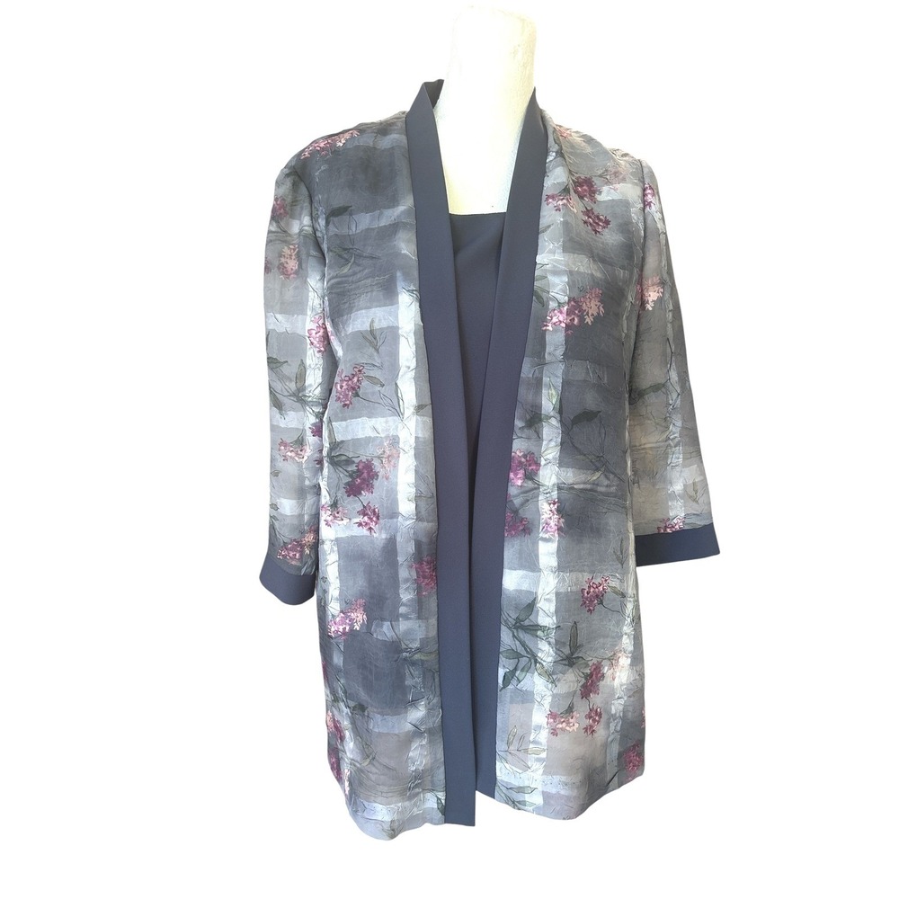 R&M Richards by Karen Kwong Petite Navy Floral  Layered One Piece Blouse